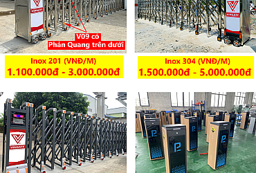 Báo giá cổng xếp inox, cổng xếp nhôm, barrier Vingate